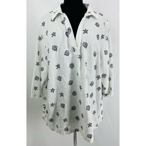 Calypso St. Barth 2X XXL Shell Embroidered Tunic Top Linen Blend Resort Beach